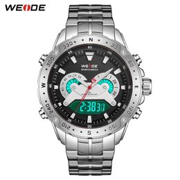 WEIDE hommes modèle analogique numérique affichage numérique Quartz bande métallique ceinture montres Relogio Masculino automatique Date horloge 2019272Y