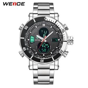 WEIDE Heren Quartz Digitale Sport Auto Datum Terug Licht Alarm Repeater Meerdere Tijdzones Roestvrij Stalen Band Klok Polshorloge209Q