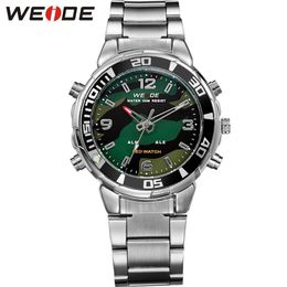 WEIDE Herren Sport Armee Stoppuhr Stahlband Quarz Militär LED Alarm Leuchtende Analog Digital Armbanduhren relogios masculino263z