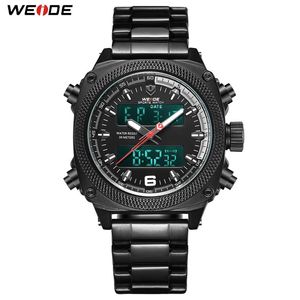 Weide Mens Sports Auto Date Week Display Digital Quartz roestvrijstalen band riem polshorloge Black Clock Relogio Masculino Hour202A