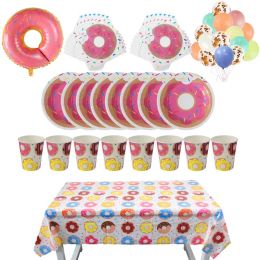 Weigao Donut Party Plate Cup Napkins Tafelkleed Banner Verjaardagsfeestje Wegwerpgerei Set