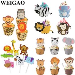WEIGAO Lion Monkey Cake Toppers Jungle Birthday Theme Party Decor Cupcake Wrapper Cupcake Decor para niños Fiesta de cumpleaños Suministros Y200618