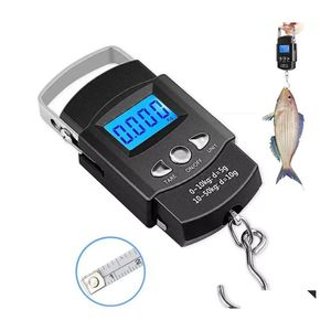 Balanzas de pesaje 50Kg / 10G Lcd portátil Balanza de pesaje de pescado con manivela electrónica con cinta métrica retráctil de 100 cm de largo Inventario Dhuav