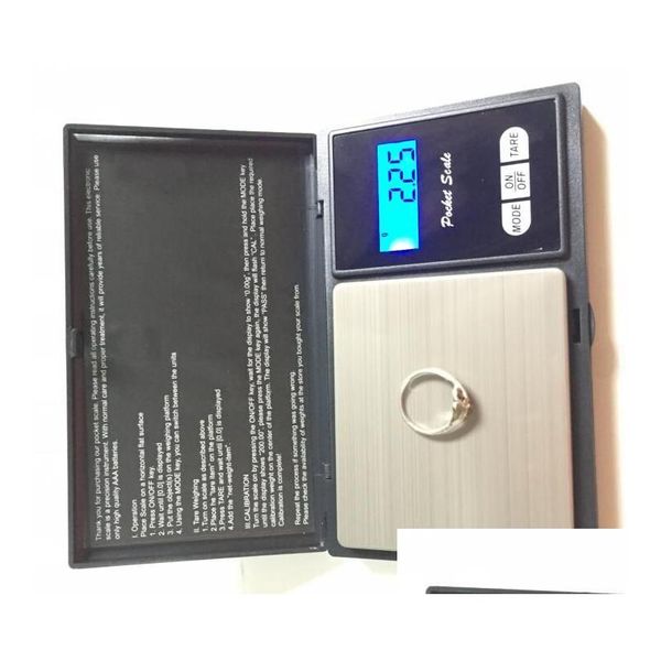 Balances de pesée Balance de poids de poche numérique noire électronique 100G 200G 0.01G 500G 0.1G Bijoux Diamant Nce Affichage Lcd Avec Détail P Dhste