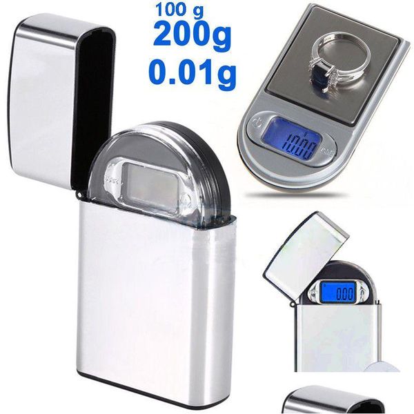 Balances de pesée en gros Mini LCD numérique briquet de poche type bijoux balance or diamant gramme électronique avec rétro-éclairage 100G / 0,01 200 Dhxdh