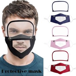 Zichtbare mond gezicht cover verwijderbare oogschild anti-stof herbruikbare wasbare transparante lip taal masker doofstaming gezichtsmasker Cyz2521