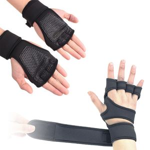 Gewichtheffen handschoenen met pols wraps voor mannen vrouwen antislip palm siliconen greep gym gym handschoen voor crossfit bodybuilding pull ups q0107