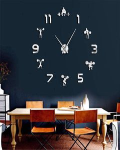 Haltérophilie fitness DIY Giant Clock Gym Sticker Watch 3D Luxury Wall Clock Creative Wall Art Decor for Gym 2011188130810