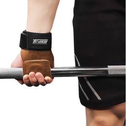 Gant d'haltérophilie Pad Poignet Wraps Support Grips Protecteur de paume en cuir pour haltère Pull up Haltère Fitness Gym Equipment Q0108