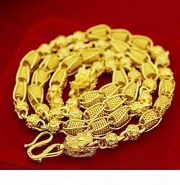 Perle de transport lourde 48g 24k dragon véritable jaune or massif Men039s collier chaîne gourmette 5mm bijoux marque d'atelier lettrage 7514425