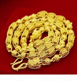 Perle de transport lourde 48g 24k dragon véritable jaune or massif Men039s collier chaîne gourmette 5mm bijoux marque d'atelier lettrage 1012379