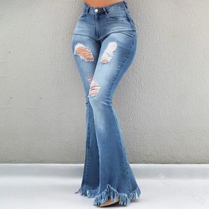 Weigou dames flare dames gescheurde denim skinny broek vrouwelijke wijde pijpen jeans LJ201029
