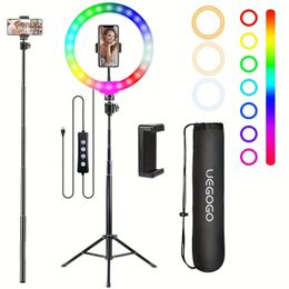 Weilisi 10 "Selfie Ring Light met statief, 72 '' Tall Phone Holder, 38 kleurenmodi, stepless dimable/speed LED -ringlicht voor iPhone Android, YouTube, make -up, tik tok