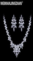 WEIMANJINGDIAN couleur or blanc plaqué zircon cubique conception florale Zircon CZ collier boucle d'oreille ensembles de bijoux de mariage D18101002173574575031