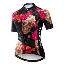 Weimostar 2024 Skull Cycling Jersey Women Short Sleeve Mountain Bicycle Clothing Pro Team MTB Bike Jersey Top Road Cycling Shirt