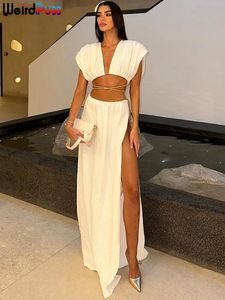 Rare Puss High Split Women 2 -Piece Set Mini Backless Tanks Topssxy Bandage Skinny Skirts Beach Midnight Party Matching Outfits 240510