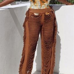 Rare Puss Tassel Chic Women Y2K Pants Hollow Trend rechte breedbeenbroek Casual Streetwear Wild Skinny Bottoms 220704