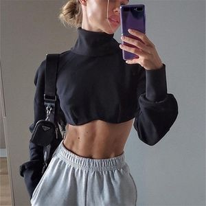 Weird Puss Y2K Automne À Manches Longues T-Shirts Femmes Zipper Revers Crop Top Hipster Sauvage Streetwear Solid Fit Casual Court Tendance Tees 220525