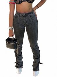 Bizarre Puss Y2K Stacked High Taille Jeans Femmes Cott Split Skinny Denim Pantalon Automne Tendance Wild Street Casual Stretch Pantalon P6iR #