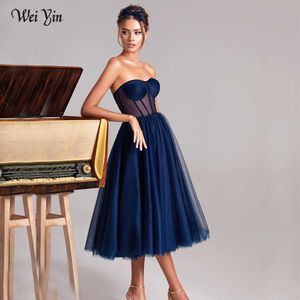 Weiyin Custom Color Short Prom Dress Strapless Sweetheart A Line Avondjurken Elegante Illusie Bodice Thee Lengte Party Jurk 210719