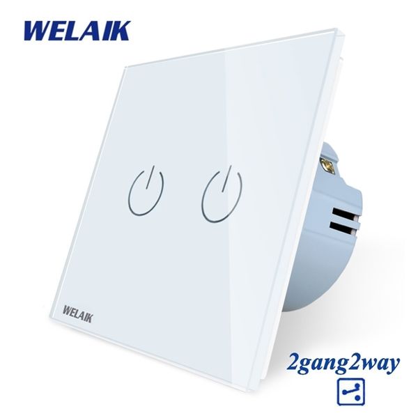 WELAIK EU 2gang2way Escaleras-Interruptor táctil Templado-Cristal-Panel de vidrio-Pantalla-Interruptor de luz de pared AC250V A1922CW T200605