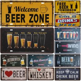 Welkom bierzone koude biertekens voordeur bar pub café muur decor retro metalen tinnen bord ambachten decor autoplaat licentie plaques