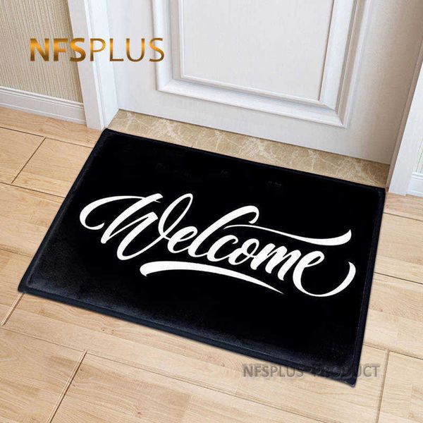 Bienvenue Tapis de porte d'entrée Tapis Flanelle Tissu Daim Tapis de sol antidérapant Tapis Accueil Décoratif Paillasson intérieur personnalisé pour entrée 210727