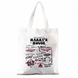 bienvenue à Harry's House Pattern Canvas Tote Bag Meilleur cadeau pour les fans de Harry HS Merch Essentials pour les mélomanes Shop Bag P1Bp #
