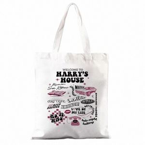 welkom bij Harry's House Patroon Canvas Tote Bag Beste cadeau voor Harry's Fans HS Merch Essentials voor muziekliefhebber Winkeltas P1Bp #