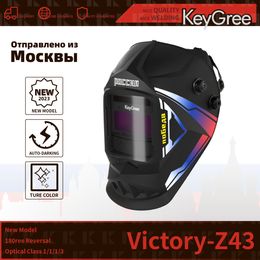 Cascos de soldadura KeyGree Casco de camaleón de protección profesional 2 Sensor de arco TIG MIG MMA Color verdadero / Modelo de celda solar V43 Máscara 230428