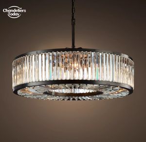 Welles Lustres ronds moderne rétro LED noir clair fumée cristal pendentif lumières luminaire pour chambre salon lampes suspendues Lustre