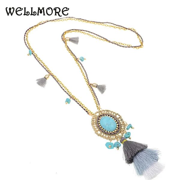 Wellmore coloré bohème gland déclaration collier pierre corde chaîne pendentif colliers pour femmes bijoux en gros 240315