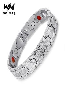 Welmag Fashion Bracelet Men Magnetic Bio Energy roestvrij staal brede zilveren manchet armbanden homme genezende sieraden kerstcadeaus2509099