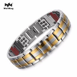 WelMag Mode Bijoux Guérison FIR Bracelets Magnétiques Titane Bio Énergie Bracelet Pour Hommes Pression Artérielle Accessoire Wristband295s