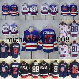 Weng 1980 Miracle On Ice Hockey Jersey 17 Jack O'Callahan 21 Mike Eruzione 30 Jim Craig 88 Patrick Kane 9 Zach Parise Maillots de hockey pour hommes