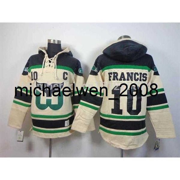 Weng 2014 New Old Time Hockey # 10 Ron Francis Crema Sudadera con capucha Jerseys Bordado Orden de la mezcla