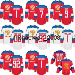 Weng 2016 Coupe du monde Team Russie Maillots de hockey pour hommes 9 Orlov 7 Kulikov 1 Varlamov 92 Kuznetson WCH Maillot 100% cousu avec n'importe quel nom et numéro