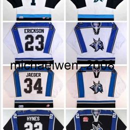 Weng 2017 Aanpassen ECHL Augusta Lynx 1 Peter Hamerlik 23 Mike Erickson 34 Brett Jaeger Heren Dames Kinderen Borduur Hockey Jerseys Goalit Cut