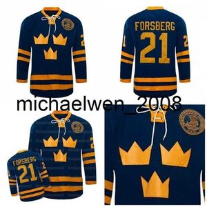 Weng # 21 Peter Forsberg Jersey Team Sweden Ice Hockey Jerseys Broidered 100% Stithed Blue Custom Your Numéro