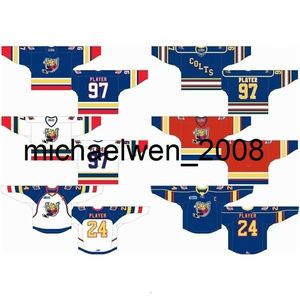 Weng Go personnalisé 1995 96-2008 OHL Hommes Femmes Enfants Blanc Bleu Rouge Stiched Barrie Colts s 2003 06 07-2009 Maillots de la Ligue de hockey de l'Ontario