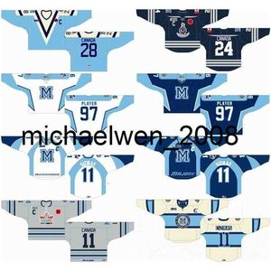 Weng Go personnalisé 2007 08-2008 09 OHL Hommes Femmes Enfants Blanc Bleu Gris Stiched Mississauga Michael's Majors s Ontario Hockey League Maillots