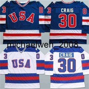 Weng Heren 30 Jim Craig Jersey 1980 Miracle On Ice Hockey Jerseys 100% gestikt borduurwerk Team USA Hockey Jerseys Blauw Wit S-3XL