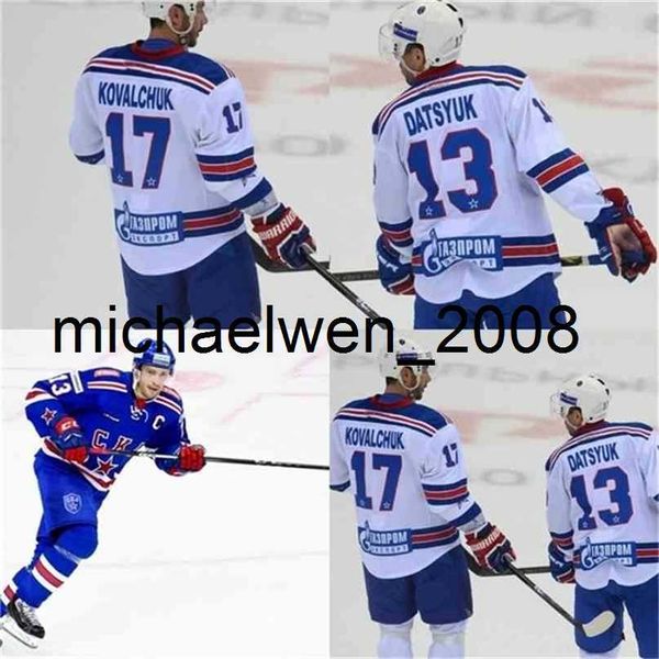 Weng o 13 Pavel Datsyuk KHL CKA Petersburg 17 Ilya Kovalchuk KHL Maillots de hockey brodés cousus pour jeunes hommes Blanc Bleu