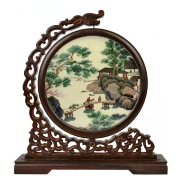 Articles cadeaux de décoration vintage chinois pour la décoration de la maison, motifs de broderie à la main, travaux en soie avec cadre en bois wengé, accessoires d'ornements de bureau