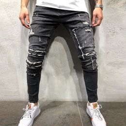 Wenyujh 2019 Nieuwe heren gescheurde skinny denims rits slim fit stretch fietser jeans broek met gaten Volledige lengte jeans met zakken