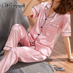 Wenyujh korte mouw zijde pyjama lente vrouwen zomer pyjama sets zijde pijama nachtkleding pyjama plus size 4XL 5XL nachtkleding set x0526