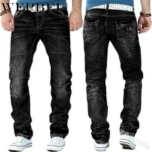 WEPBEL Heren Mode Effen Kleur Jeans Herfst Casual Pocket Mid-Taille Button Denim Straight Pants X0615