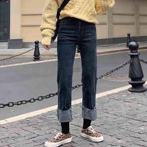 WERUERUYU Jeans Femmes Taille Haute Denim Pantalon Vintage Jeans à jambe droite Jeans 210608