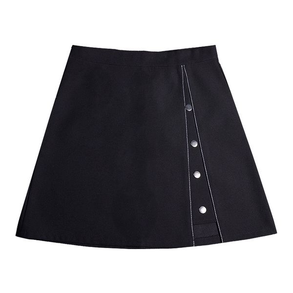 WERUERUYU Mode coréenne Taille haute Bouton de coeur Mini jupe pour femmes Été Harajuku Kawaii Écolière Jupes plissées noires 210608