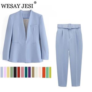 WESAY JESI femmes mode Blazer bureau costume pantalon Simple couleur unie costume col à manches longues pantalon 2 pièces ensemble Blazer 220509